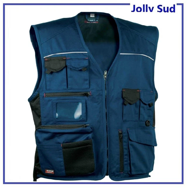 Gilet da Lavoro Smanicato Uomo Estivo COFRA Blu con Multitasche Tecnico Leggero