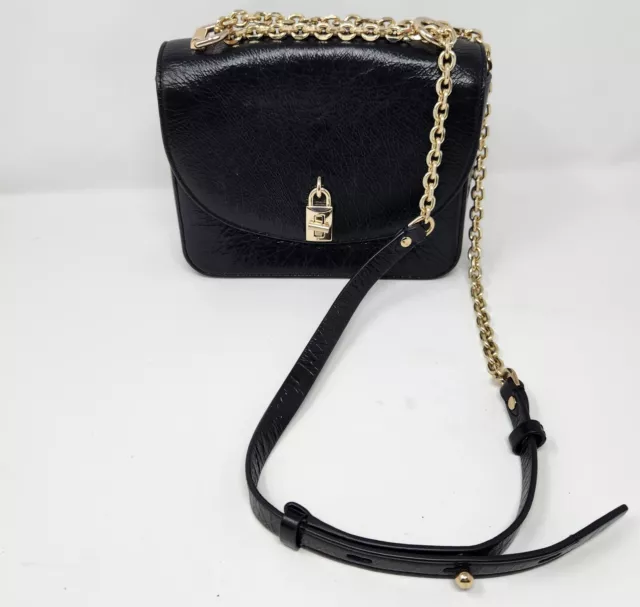 Rebecca Minkoff Love Too Black Crinkled Leather Crossbody Bag Purse Gold Chain