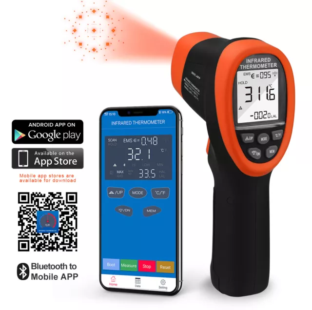 Non Contact Infrarot Thermometer Pyrometer Laser IR Distanz 16:1 bis -50~800 APP