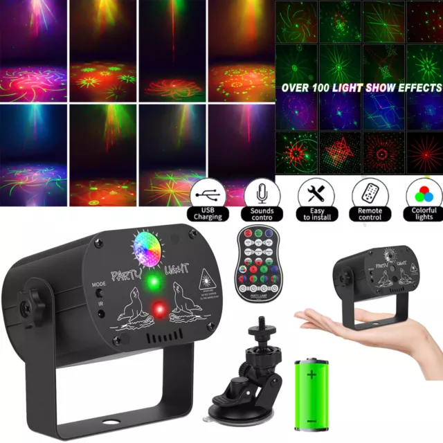 480 Muster Disco Laser Projektor RGB LED Party Bühnenlicht & Halterung USB Akku