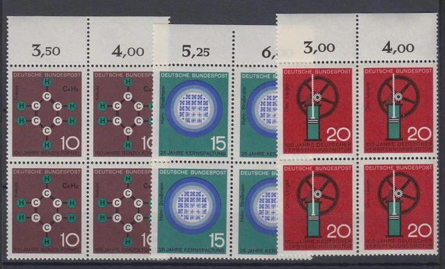 Bund 440-442 mit Oberrand 4er Block Fortschritt in Technik 10, 15 + 20 Pf **