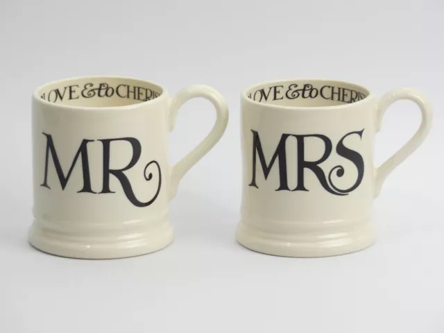 A Fine Pair Of Emma Bridgwwater Black Mr & Mrs 1/2 Pint Pottery Mugs