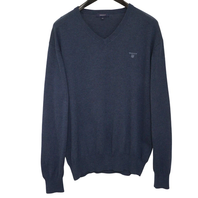 Uomo GANT Maglione Cotone Blu Casual Scollo A V Taglia 2XL XXL XOB860
