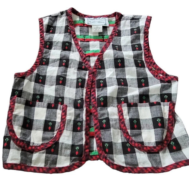 Vintage Catherine Rebecca Beet Vegetable Checkered Pocket Vest Girls SZ 7