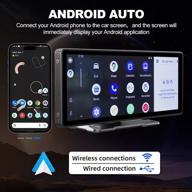 9" Portable Car Stereo Radio Wireless Apple Carplay Android Auto FM Bluetooth