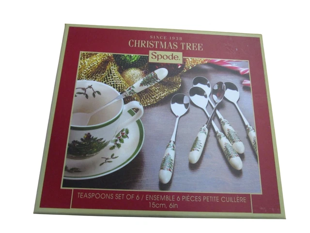 SPODE CHRISTMAS TREE Teaspoons Ceramic Handle Six New In Box