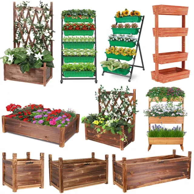 Wooden Raised Garden Bed Trellis Large Elevated Planter Flower Beds Growing Box