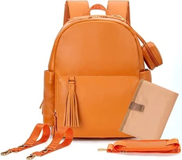 Minsong Stylish Diaper Backpack Bag with Changing Pad, Pacifier Bag & More ✅