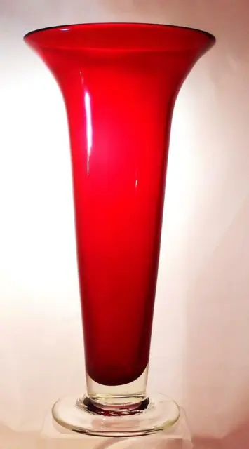 Large Tall Vintage Red Cased Murano? Art Glass Vase Perfect Present #116