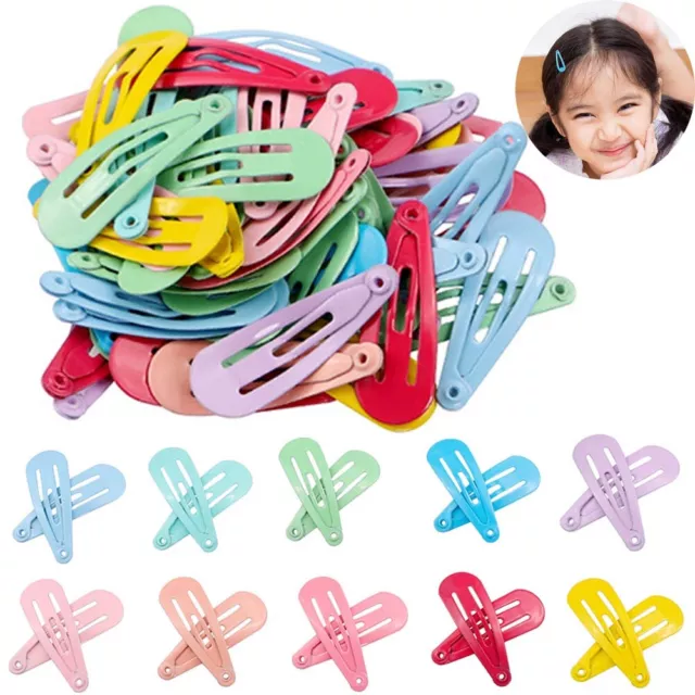 50Pcs/Box Baby Kids Girls Snap Hair Clips Hairpins Barrettes Metal Hairgrips UK