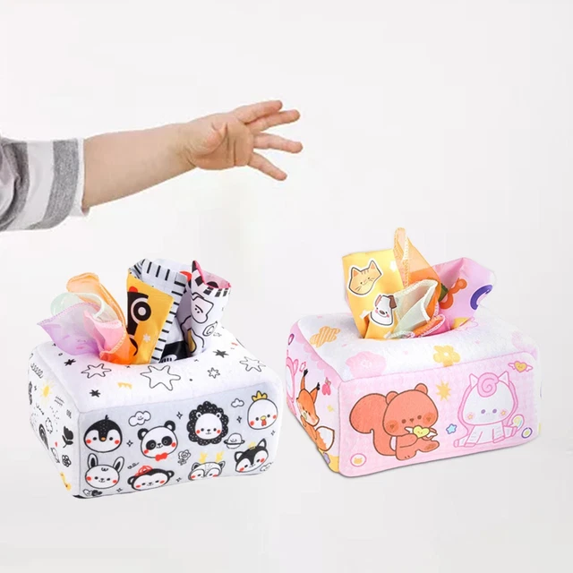 URMYWO Boîte à Mouchoirs Sensorielle 6 Mois+ – Jouet Bébé Avec Foulards Colorés, Textures Et Sons – Développement Éveil 3-12 Mois