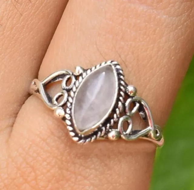 925 Solid Sterling Silver Ring Natural Rose Quartz Gemstone Silver Jewelry RKV34