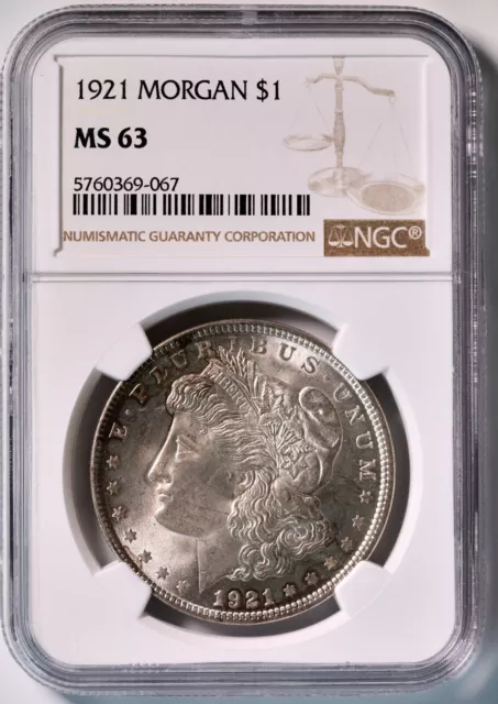 1921 P Morgan Silver Dollar NGC MS 63 Philadelphia Mint