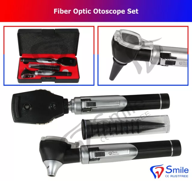 Premium Fibra Óptica Otoscopio Oftalmoscopio Examen LED Diagnóstico ENT Set