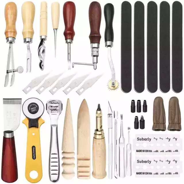 Juegos de 24 piezas Kit de proceso de costura de cuero profesional Grabado punzón hágalo usted mismo