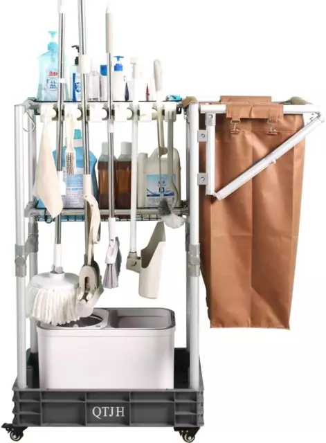 Janitorial Cart Housekeeping Cart Cleaning Cart on Wheels Housekeeping Caddy wit