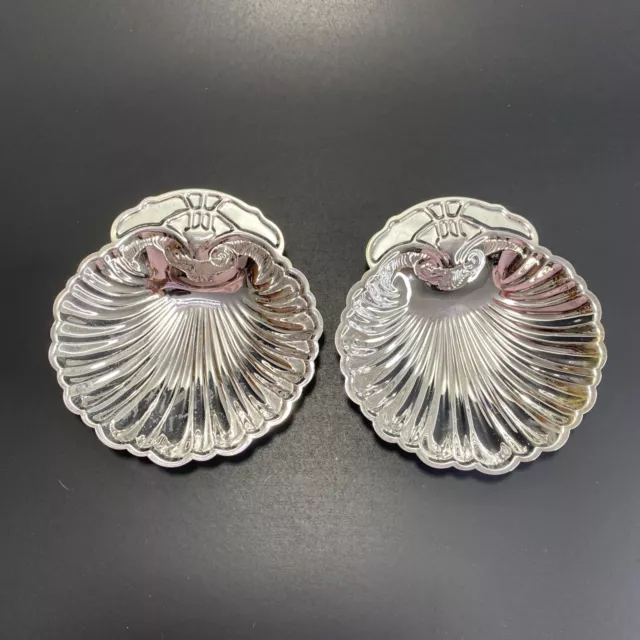 Sea Shell Silver Plate Trinket/ Butter Dish Jewelrey Holder Made In China 2 Pcs