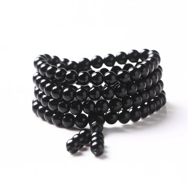 8 mm 108 agate noire pierre précieuse perles de Bouddha bracelet Mala perle poignet bénédiction