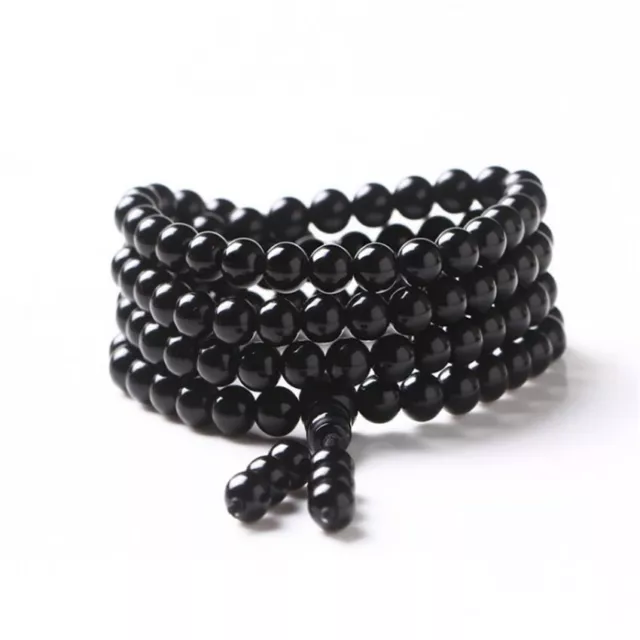 8mm 108 black agate Gemstone buddha beads Mala bracelet Bead Wrist Bless