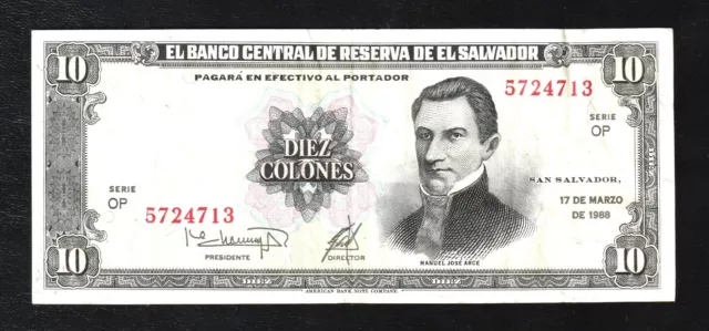 🇸🇻 El Salvador, 10 Colones, 1988, P-135,  * Manuel Jose Arce * Banknote,