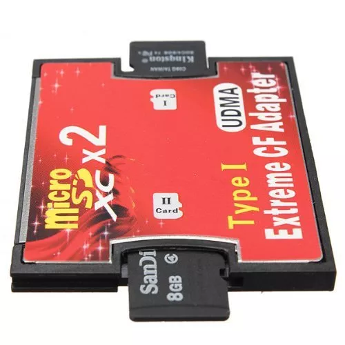 Dual 2 port Micro SD SDHC to Compact Flash CF 1 Type I Card Adapter Converter