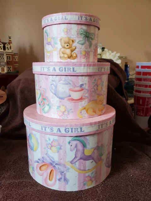 3PC SET NESTING HAT / GIFT BOXES  " It's A Girl! "  *** NEW***