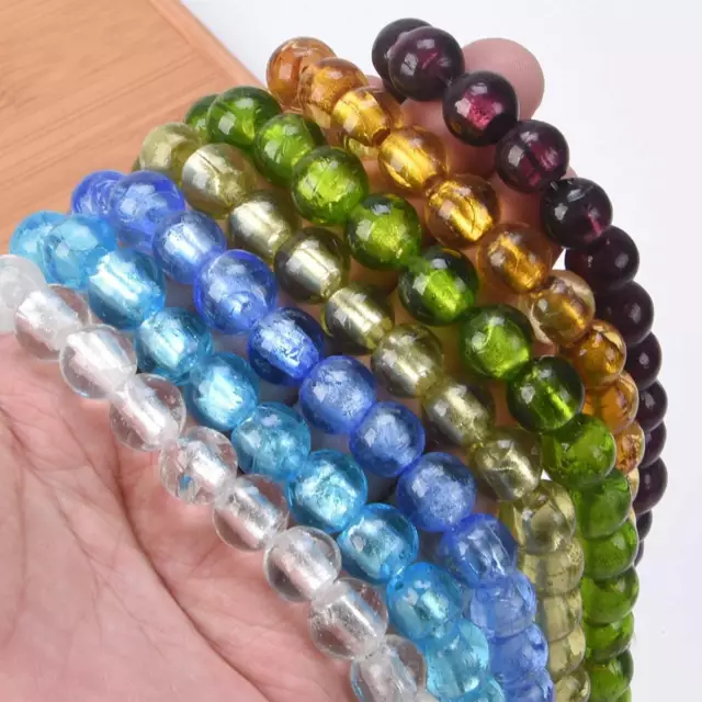 10pcs Round 8mm 10mm 12mm Foil Lampwork Glass Loose Beads lot for Jewelry Making