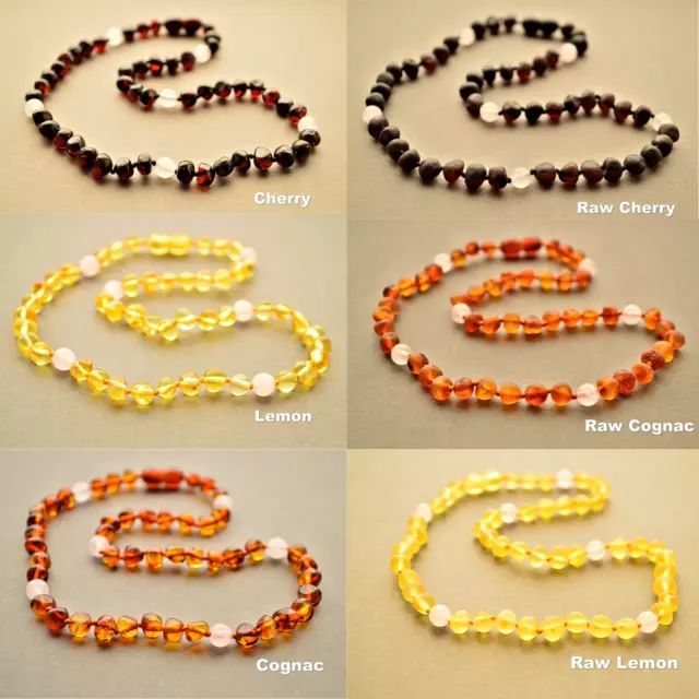 Natural Baltic Amber Necklace for Adult BQ Beads 16-27inch 12 Colors Rose Quartz