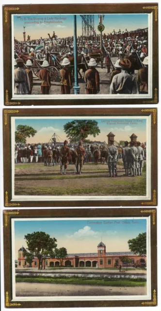 India 1911 Coronation Durbar Delhi King and Queen 26 coloured postcards in frame