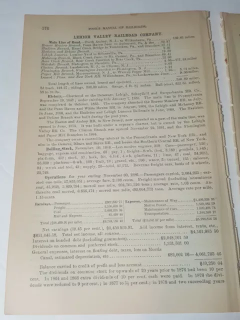 1887 train document LEHIGH VALLEY RAILROAD Beaver Meadows Slatedale Tomhicken PA