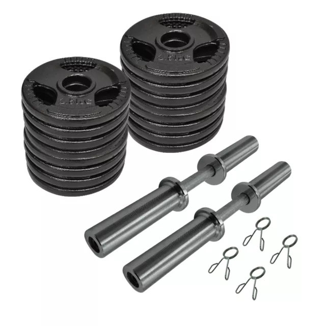 48kg - 50cm Olympic Dumbell Bar Weight Set - Cast Iron Triple Handle Grip Plate