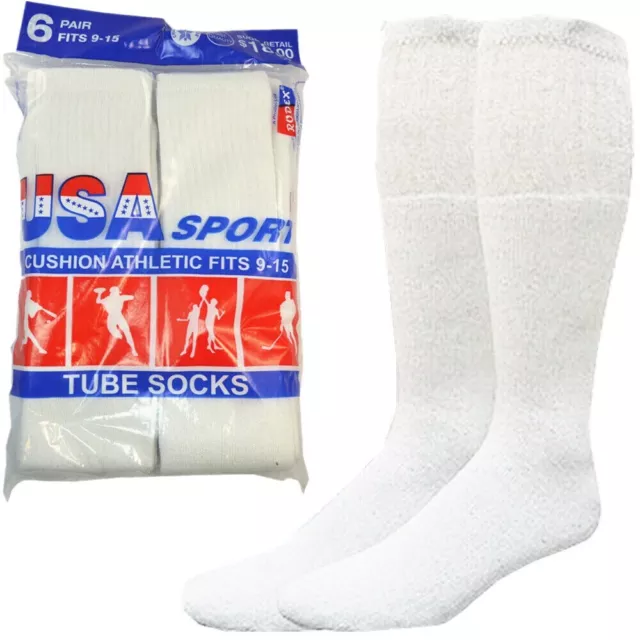 12 Paris Mens White Cotton Athletic Sports Tube Socks 22" Size 9-15 Made For USA
