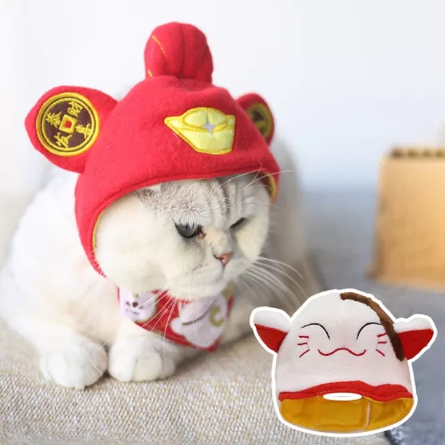 Festive Atmosphere Pet Cat Cap Cute Cat Red Head Cover Cat Warm Plush Hat