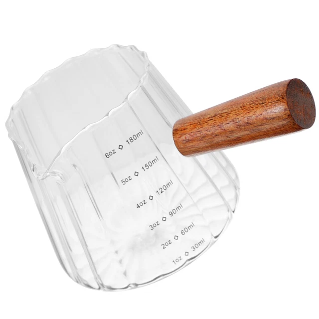 2 Petits Pots à Lait En Verre Avec Manche En Bois - 180 Ml, Idéaux Pour Café Expresso, Sirop, Miel