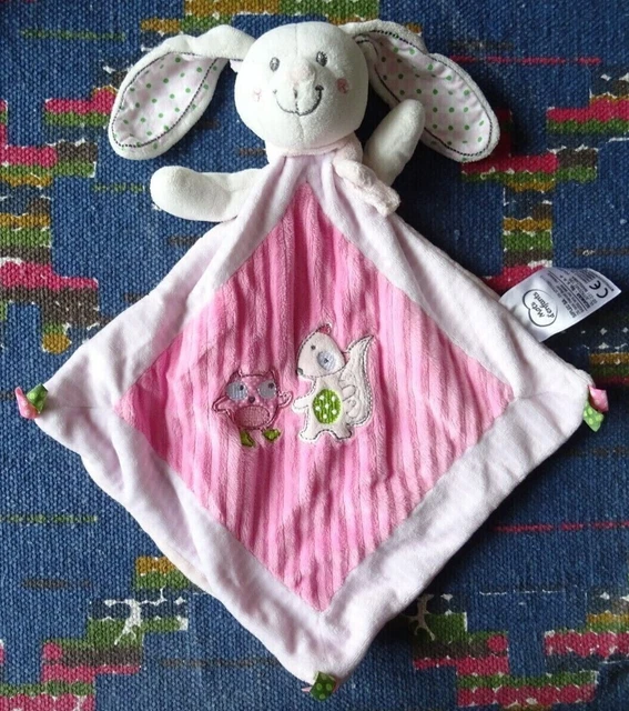 Bp/  Doudou  Plat Mots D'enfants Lapin Blanc Rose Vert Hibou Renard  Tbe
