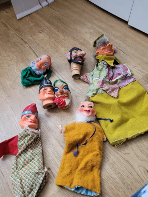  Alte Hand-/ Kasperle-Puppen holz plastik für handpuppen kasperlepuppen 7 Stück