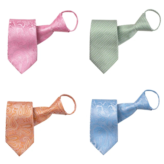 Mens Zipper Tie Green Pink Blue Solid Ready Knot Pre Tied Formal Necktie Wear US