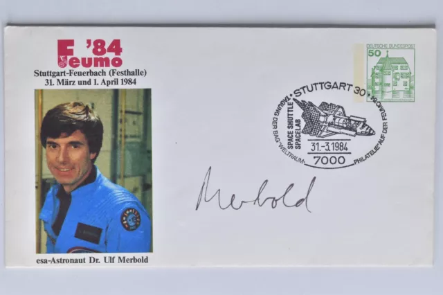 Dr. Ulf Merbold - signierter Briefumschlag esa -Astronaut - original Autogramm -
