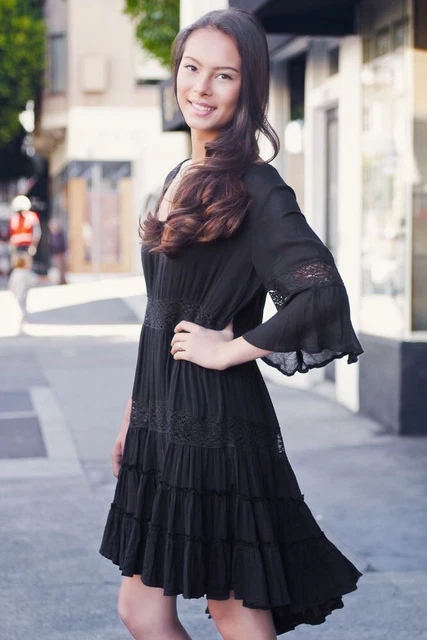 chinese dress ladies Free People Daisy Mixed Pattern Black/Beige Button Front Full Length Dress  (XS) main image 0