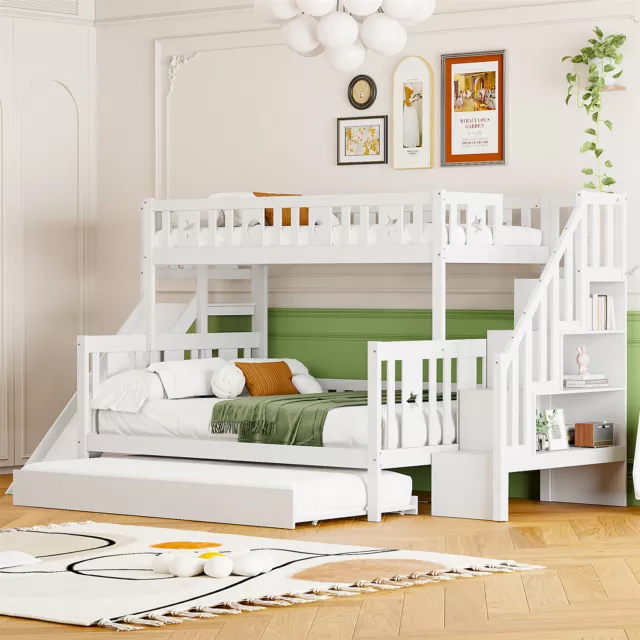 Etagenbett Kinderbett 90x200 + 140x200 cm Hochbett mit Rutsche Ausziehbar Bett