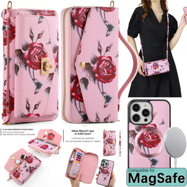 Flower Lady Crossbody Handbag Detachable Magnetic Cover For iPhone 12 13 14 15