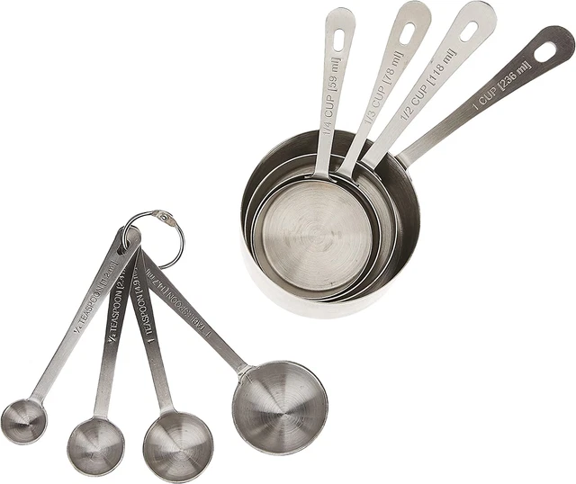 Amco Professional Performance Measuring Cups and Spoons Set of 8 Silver