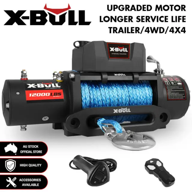 X-BULL 4X4 Electric Winch 12V  12000lb Synthetic Rope 26m Wireless Remote 4WD