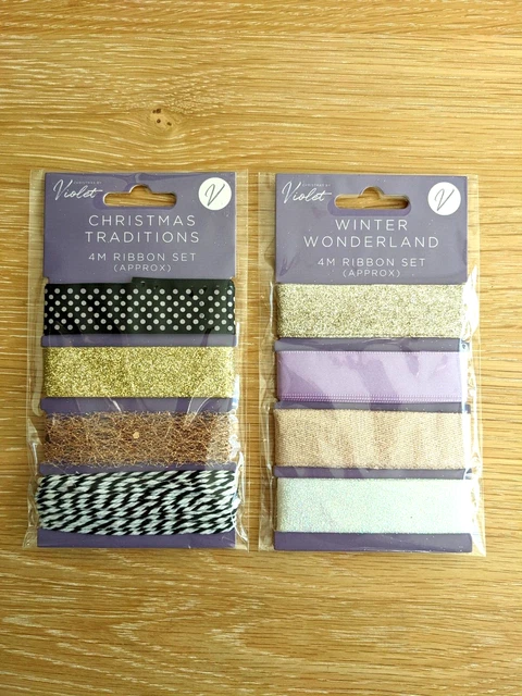 8 x 1M CHRISTMAS RIBBON BUNDLES GIFT WRAPPING WREATHS DECORATIONS CRAFTS