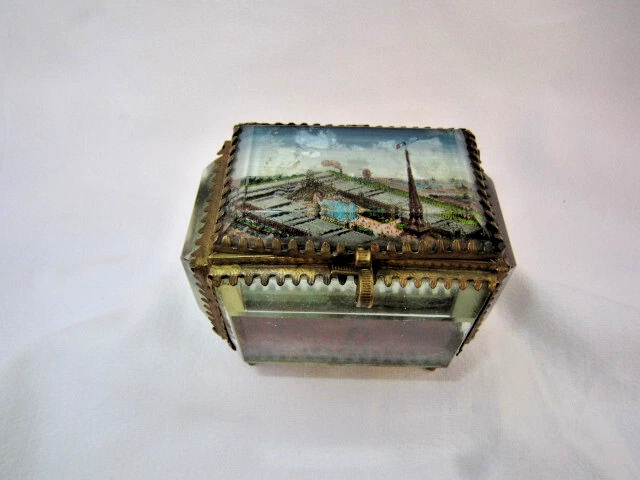 Ancienne Boîte à Bijoux Métal Et Verre Biseauté - Occasion Bon état