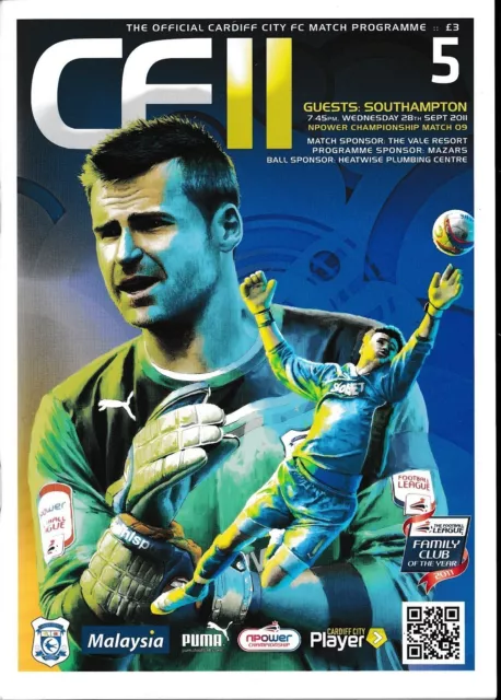 Football Programme>CARDIFF CITY v SOUTHAMPTON Sept 2011