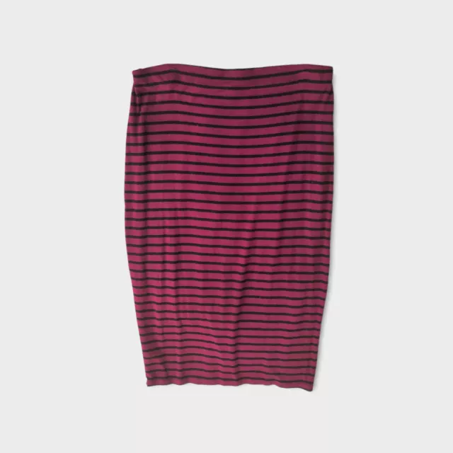 Forever 21 Striped Knit Midi Pencil Skirt Black Burgundy Stretchy size Large