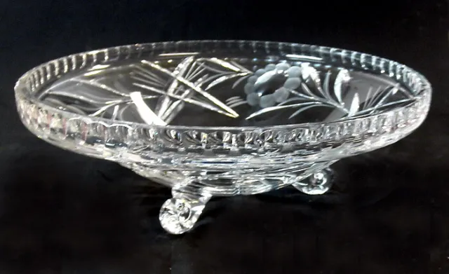 Vintage ABP American Brilliant Period Cut Glass Spiral Footed Bowl Fluted Rim