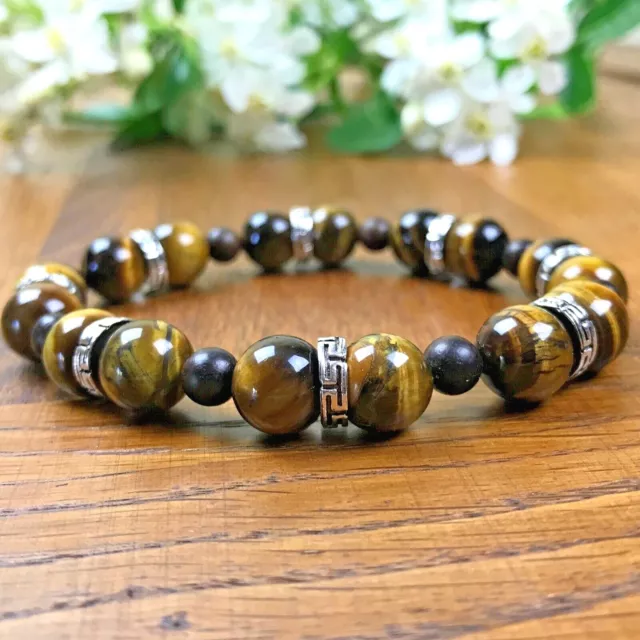 Bracelet Homme Femme Oeil de tigre  Bois de coco Perles du Tibet Lithothérapie