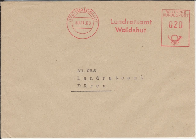 Dienstbrief mit Freistempel / AFS Landratsamt Waldshut, 1960